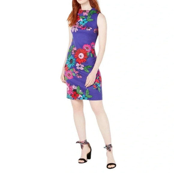 TRINA TURK Vibrant Floral Ponte‎ Knit Sleeveless Shift Dress 8 - Picture 1 of 13